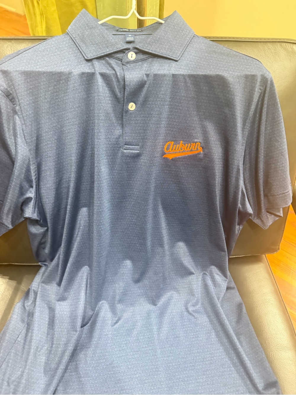 Peter Millar Navy Polo with Orange Auburn Script